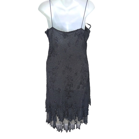 KRISHMA Black Beaded Silk Slip Dress Art Deco Flapper Evening Party 20s L - Picture 5 of 9